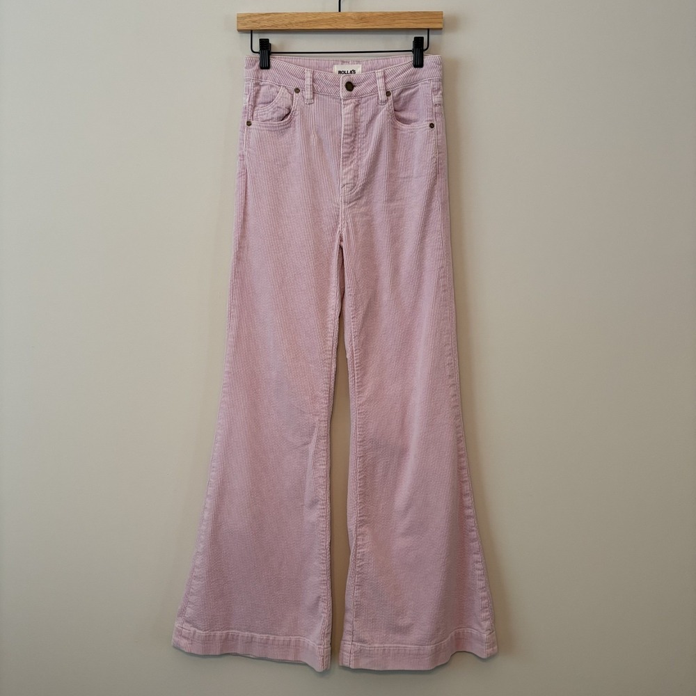 Rollas East‎ Coast Corduroy High Rise Pants Pink Size 26 Stretch Boho 70s READ